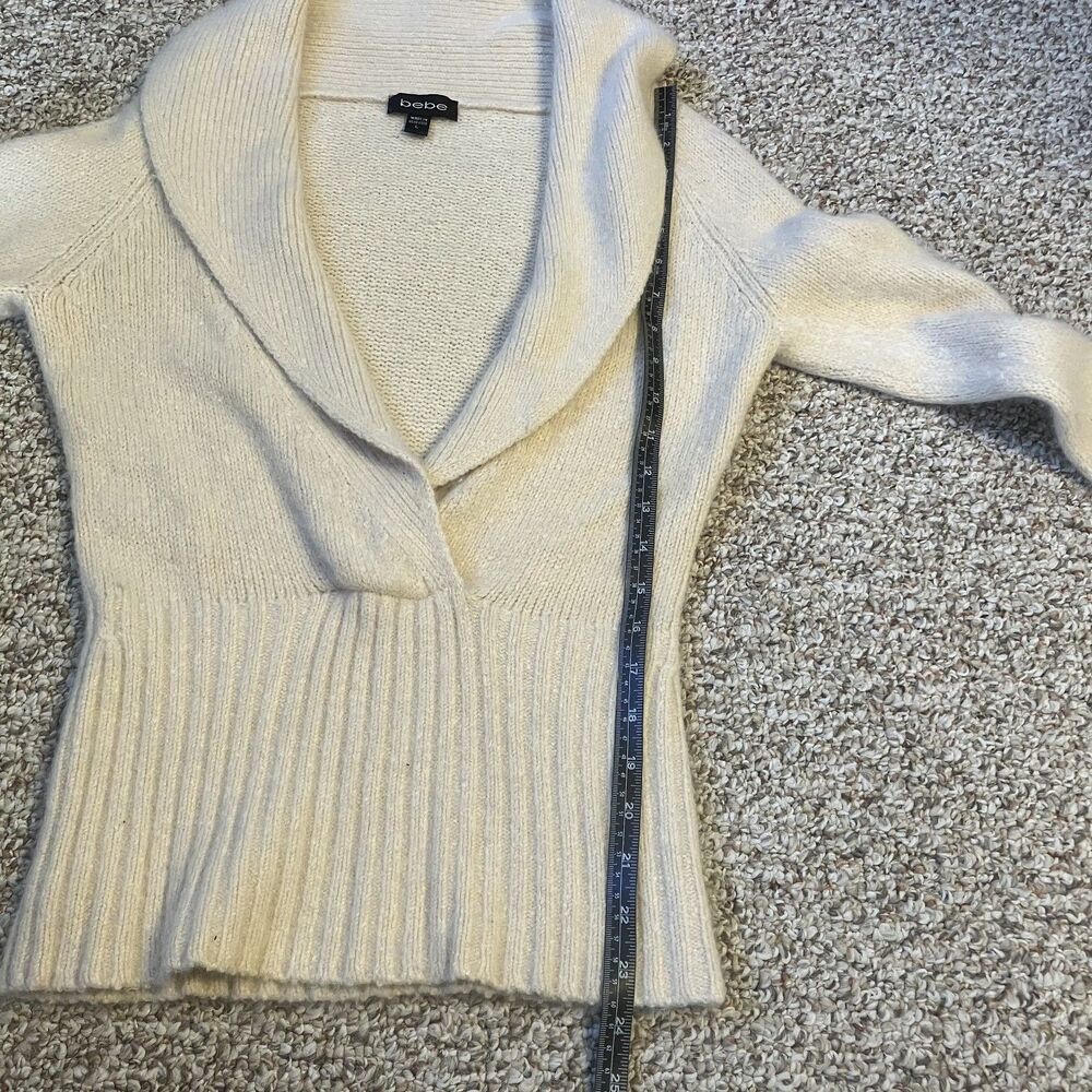 Bebe Womens Plunge Front Sweater Size L Angora Rabbit Lambswool Blend Y2K Cream - Picture 8 of 9